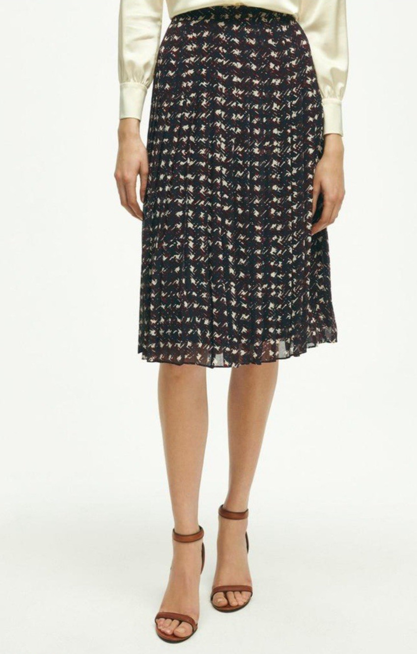Brooks Brothers Skirt Womens 6 Plaid Pleated Chiffon Office Career Modest Midi